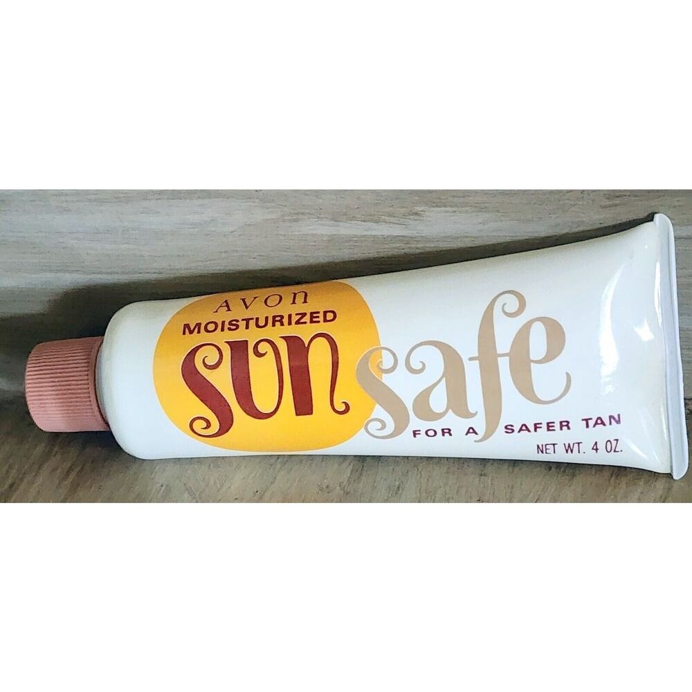 Vintage AVON Sun Safe For A Safer Tan 4 Fl. Ounce Expired Prop Display See Desc.